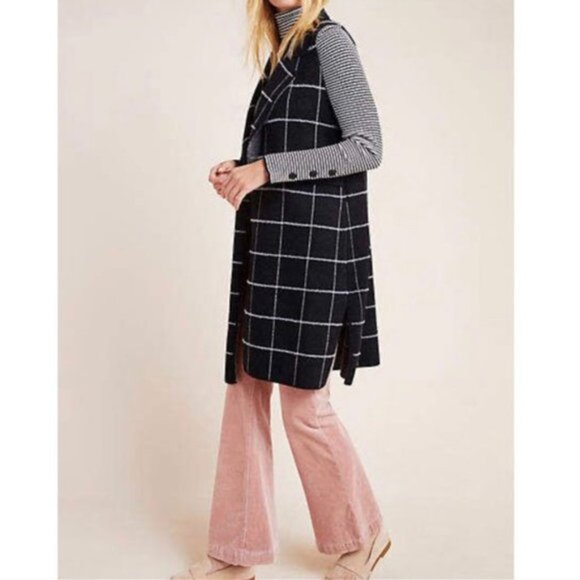 Anthropologie Quinn Windowpane Long Vest - OS - Picture 1 of 6